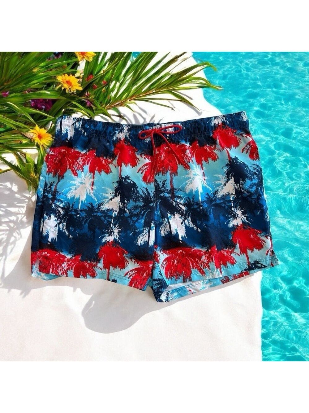 George Mens Above The Knee Swim Trunks 2XL (44-46) Tropical Palms Quick Dry NWT